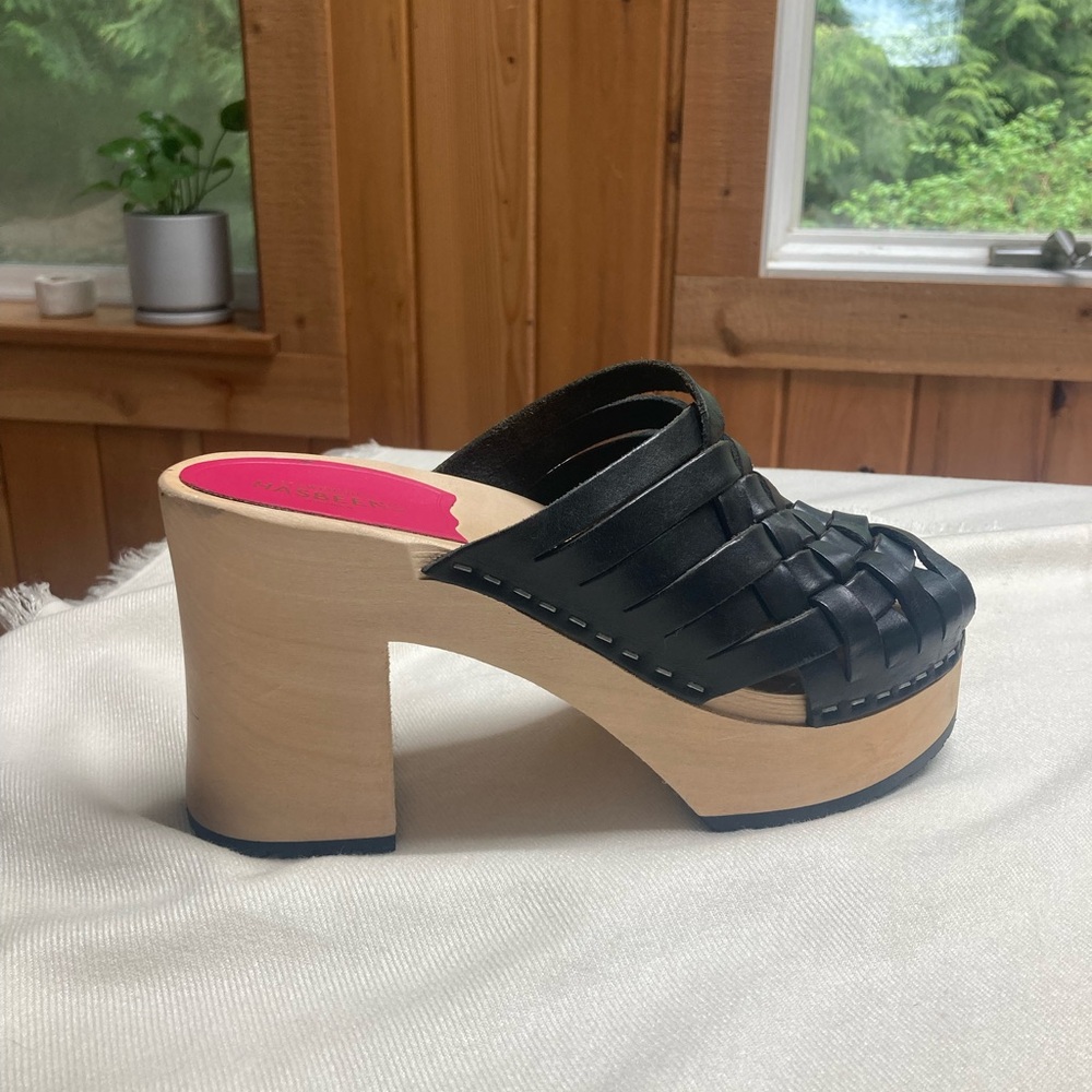 Swedish Hasbeens Woven Platform Clogs 37